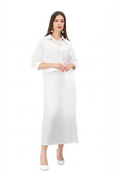 Oppland Women's Hijab Suit Cotton Linen Fabric Necklace Shirt Skirt Oversize Opktt25Srnmod44