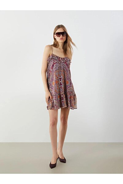 LC Waikiki Lcw Vision Ethnic Patterned Strap A-Line Chiffon Mini Dress (S5)