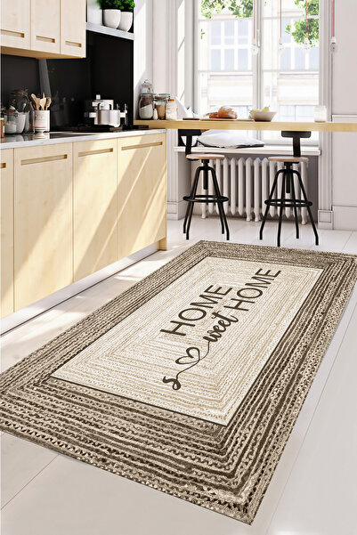 LTS HOME DİJİTAL BASKILI Kaymaz Taban Yıkanabilir Modern Mutfak Halısı Salon ...