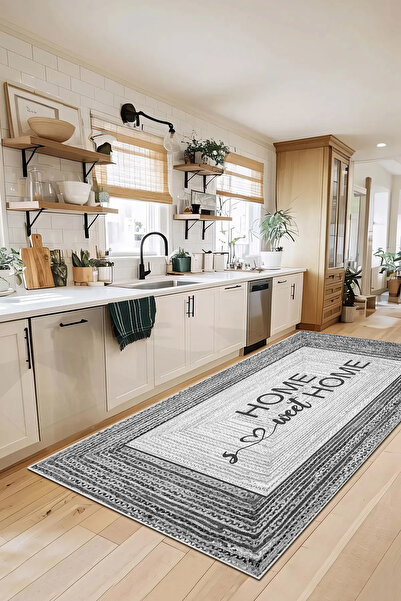 LTS HOME DİJİTAL BASKILI Kaymaz Taban Yıkanabilir Modern Mutfak Halısı Salon ...