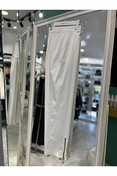 MERAM BUTİK Missemramiss Satin Pants with Zippered Legs - Ecru - 44