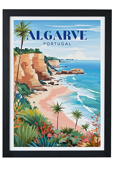 gxe.art Pictură cu poster cu cadru negru din Algarve, Portugalia