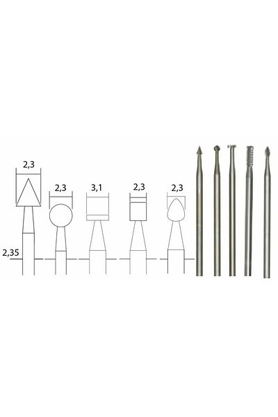 Proxxon Set of 5 tungsten-vanadium alloy milling cutters, 28710