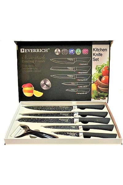 SUKILO 6 Piece Granite Coated Kitchen Knife Set with Peeler