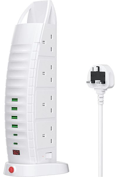 Generic SUKILO Power Extension Tower – 8 Outlets, 4 USB Ports, 2 Type-C Ports, 2 Meter Cord, Surge Protect