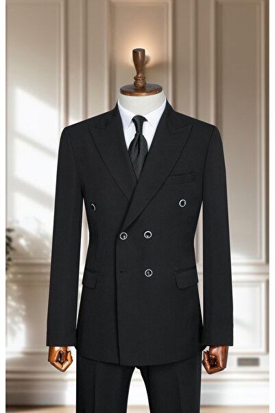 Salihtarzz Takım Elbise Kruvaze SlimFit Siyah SD42194