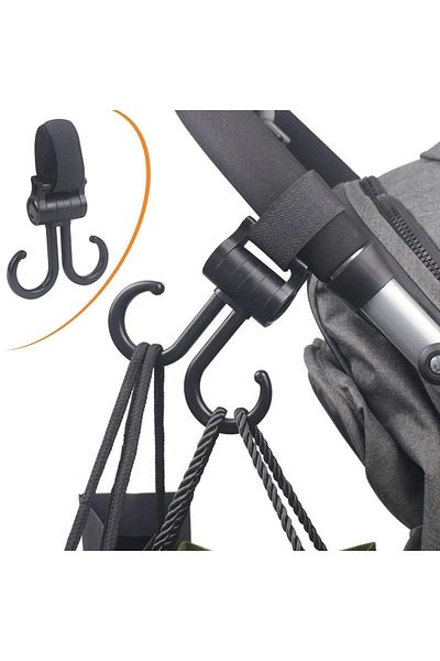 RBY 2 hooks hanger compatible with baby stroller velcro goods carrier 360 degree rotatable plastic hook