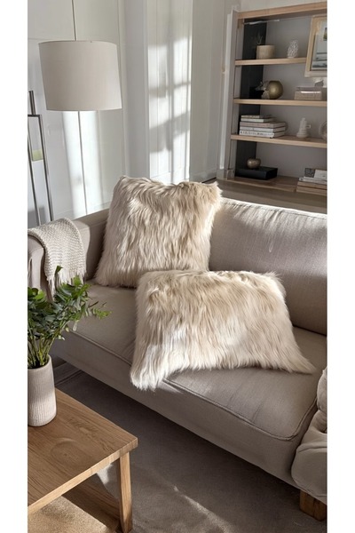 KIZILELMADA Home Soft Textured Cream Beige Square Throw Pillow Case Set of 2