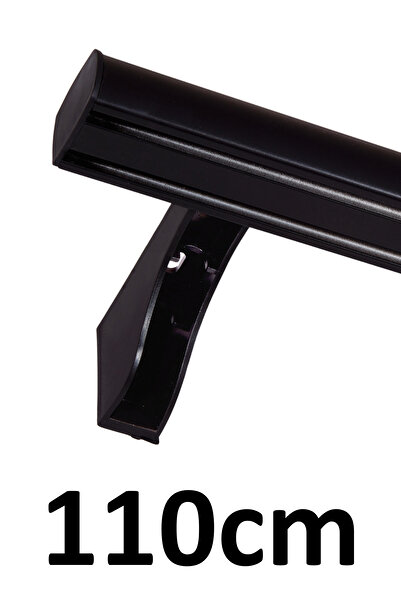 İzen Dekoratif İki Kanallı 110cm Siyah Alüminyum Ray Takımı (43mm) İkili Korn...