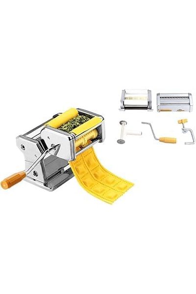 SUKILO Manual Pasta Maker – Stainless Steel Ravioli & Spaghetti Press Machine – Hand Crank Pasta