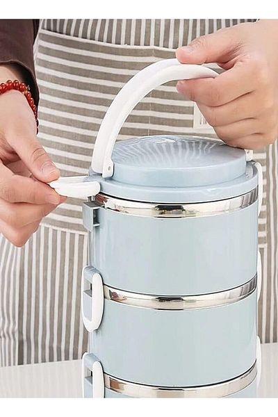 SUKILO Microwave Stainless Steel Thermal Lunch Box, 4-Layer Food Storage Container with Leakproof De