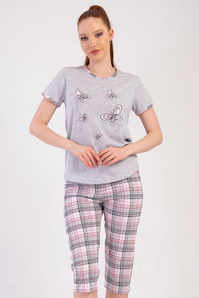 VİENETTA Women's Short Sleeve Capri Pajama Set, 501030
