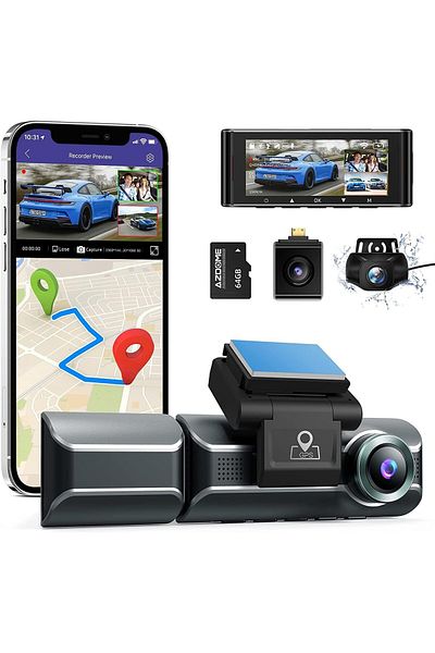 AZDOME Camera auto DVR M550, Tripla, 4K, WiFi, GPS, Unghi 170 , WDR, G-Sensor, Mod parcare, Ca