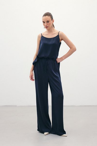 Sateen Casual παντελόνι με κορδόνια - Navy Blue