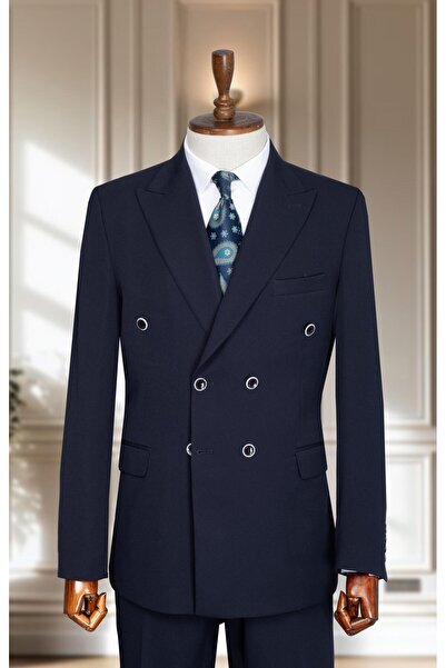 Salihtarzz Takım Elbise Kruvaze SlimFit Lacivert SD42193