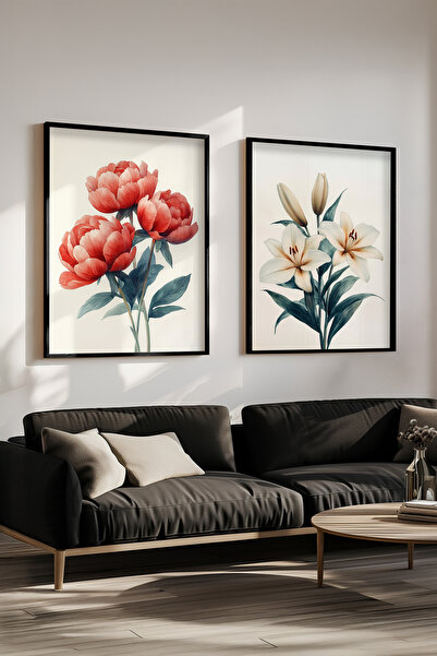 STARYUNA Set de 2 tablouri cu flori cu rama din lemn negru Yuna220