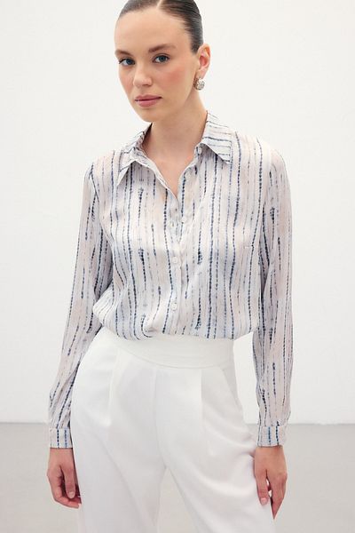 Sateen Patterned Classic Shirt - Black