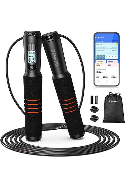 RENPHO Set coarda pentru sarit Smart Q001, 4 moduri, Bluetooth, analiza datelor in aplicatie, A