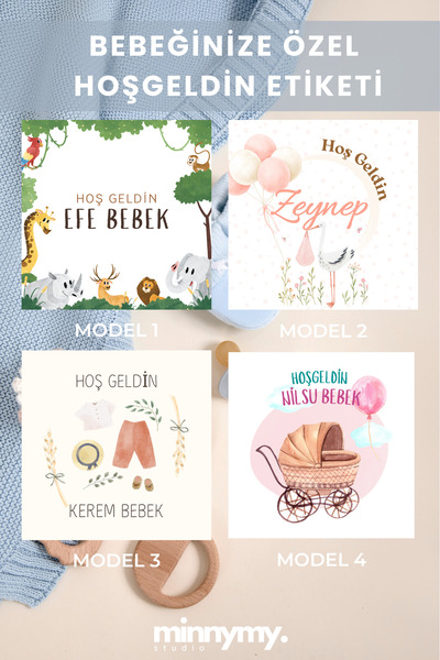 Minnymy Hoşgeldin Bebek Etiketi, Baby Welcome, Sticker, Bebek Etiketi