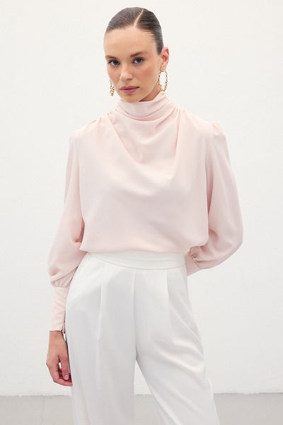 Sateen Блуза с драпирана детайлност - Пудра