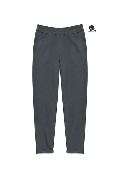 Cottonland Pantaloni de sport pentru femei MARCIA, croiala normală, cu două picioare, de toamnă, din bumbac, fără șardons, cu trei fire, PETROLE GREY