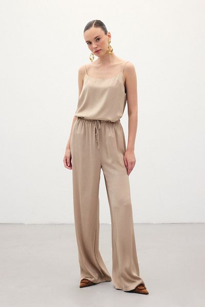 Sateen Lace-Up Casual Trousers - Mink