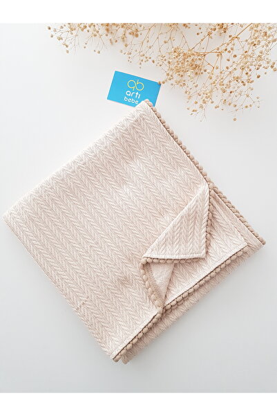 artıbebe %100 Pamuk Pike Dokulu Ponponlu Bebek Battaniyesi – Yumuşak, Nefes A...