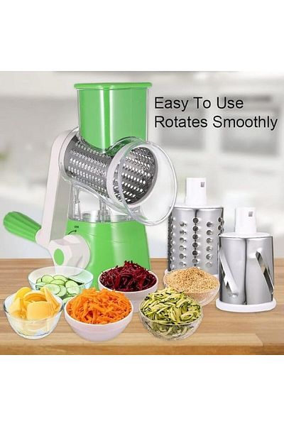 SUKILO Rotary Vegetable Grater and Slicer – Manual Drum Cutter with Handle, Stainless Steel Blades