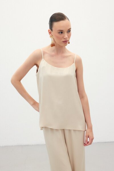 Sateen Блуза з бретелями з атласу - бежева