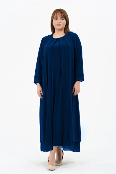 GLR&GYM NİLHAN BÜYÜK BEDEN ŞİFON KUMAŞ FLOK BASKILI ANNE ABİYE ELBİSE