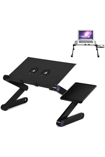 SUKILO Adjustable Laptop Stand with 2 Cooling Fans, Foldable Laptop Desk with Mouse Tray, 360° Rota