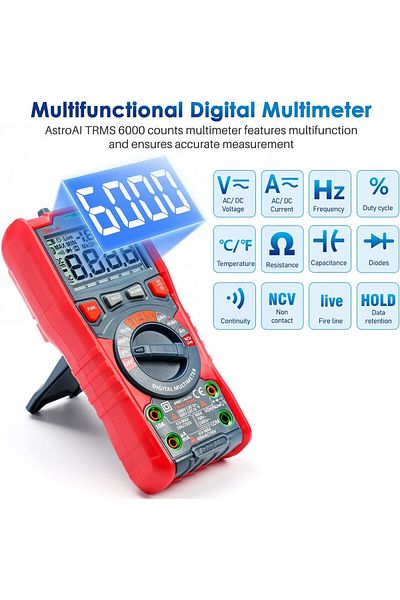 AstroAI Multimetru digital M6KOR, TRMS 6000, Voltmetru cu testare automata AC DC, rezistenta ca