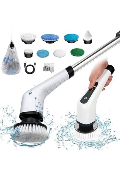 Generic SUKILO Electric Spin Scrubber, Cordless Power Bathroom Scrubber with 8 Replaceable Brush Heads, Adju