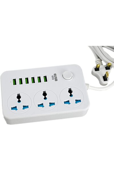 SUKILO شريط طاقة مزود بـ 6 منافذ شاحن USB و3 مقابس تيار متردد