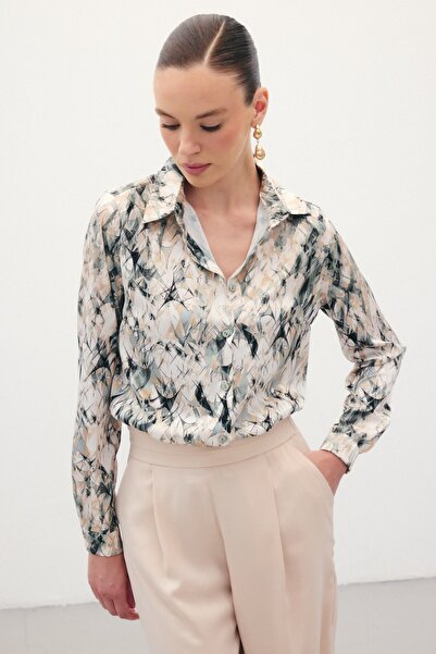 Sateen Сорочка з класичним візерунком - хакі