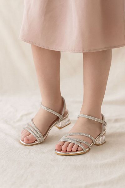 DİGGO Silver Girl's Stone Comfortable Sole Evening Dress Shoes