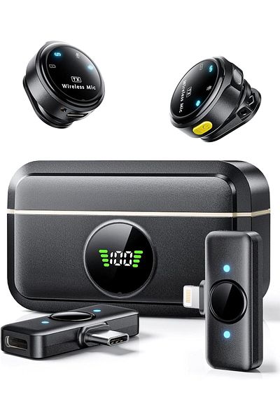 SUKILO Wireless Lavalier Microphone for iPhone/Android, Dual Lapel Mics with USB-C/Lightning Receive