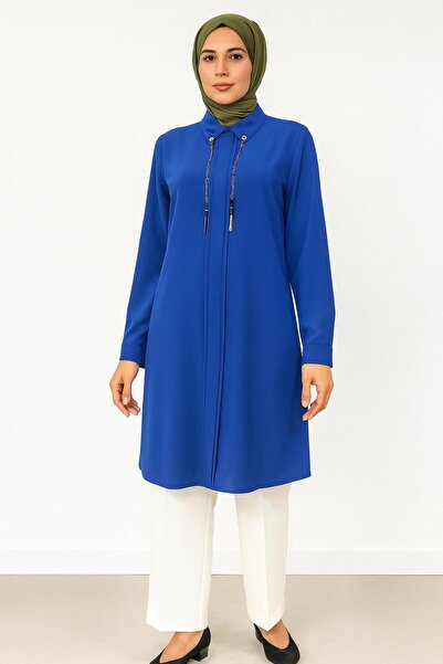 PERFECT 1521 GÖMLEK YAKA KOL UCU MANŞETLİ ÖNDEN DETAYLI ŞIK TUNİK #102429#