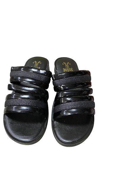 POLEX Women's Flat Thick Sole Patent Leather Glitter Slippers