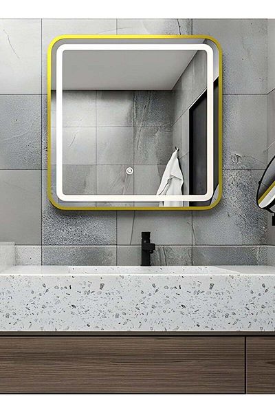 Taimi Wall Mirror70x70cm-Elegant Design Mirror with 3-Front Light Levels Golden Frame-For Makeup,Enterway