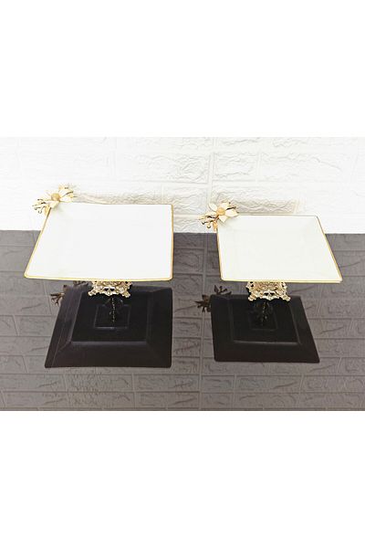 atabey home Porcelain 4-Piece Presentation Plate & Cake Service & Footed Presentation Plate Set - White Daisy Cast