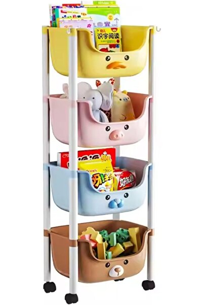 Generic عربة تخزين متعددة الطبقات للأطفال بتصميم كرتوني لطيف من SUKILO مزودة بعجلات - رف منظم ألعاب من 4 طبقات