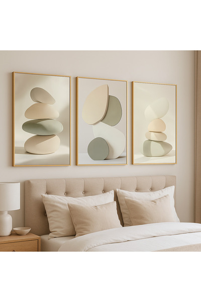 seninürünün Η σιωπή των πέτρων – Μοντέρνος πίνακας 3 τεμαχίων με μεταλλικό πλ...