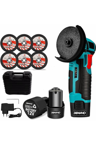 APF ® Portable Mini Angle Grinder - 2 Batteries 24V, 750W, 1500 mAh, 19500 RPM, 6 Discs 76mm