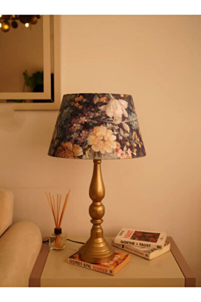 MİLA AYDINLATMA Eskitme Ayaklı Özel Mor Çiçek Model Detaylı Masa Lambası Deko...