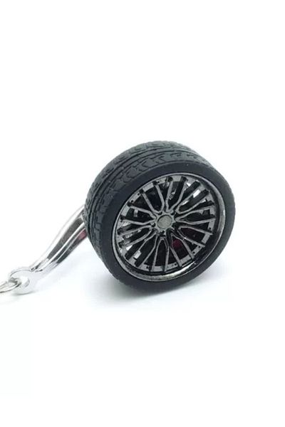 OEM Breloc metalic, anticoroziv, model de roată de mașină, negru