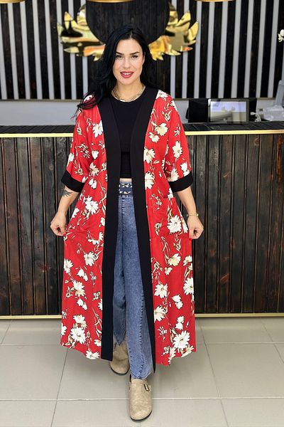 GÖKSEL Linen Kaftan Red Large Size