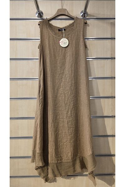 Park Moda Rochie din in italian cu mâneci zero cu detaliu din plasă