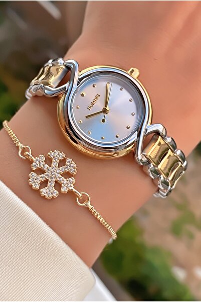 Homies Zarif Kadın Kol Saati | Çift Renk Çelik Kordon | Taş Detaylı Bileklik ...