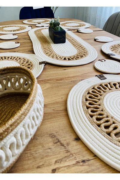 sfb 14 Piece Jute Serving Set Supla Coaster Bread Basket Handmade Natural Table Decor Set